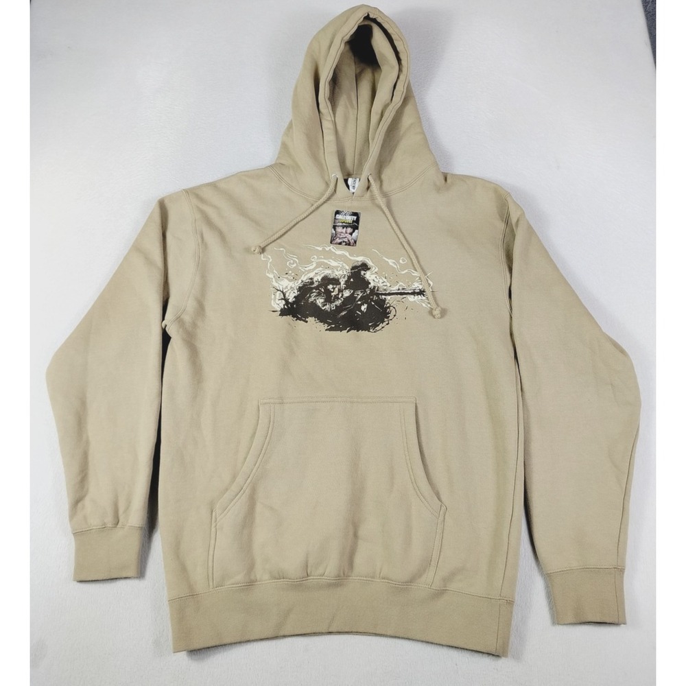 Call Of Duty Hoodie Sweatshirt Mens Medium Beige WWII Graphic Pullover Fleece